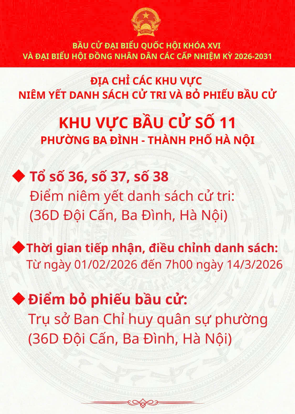 THÔNG BÁO CÁC KHU VỰC BỎ PHIẾU VÀ NIÊM YẾT DANH SÁCH CỬ TRI- Ảnh 12.