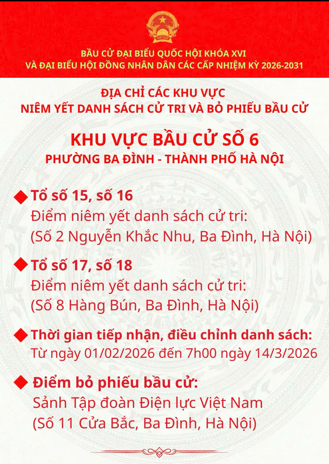 THÔNG BÁO CÁC KHU VỰC BỎ PHIẾU VÀ NIÊM YẾT DANH SÁCH CỬ TRI- Ảnh 7.