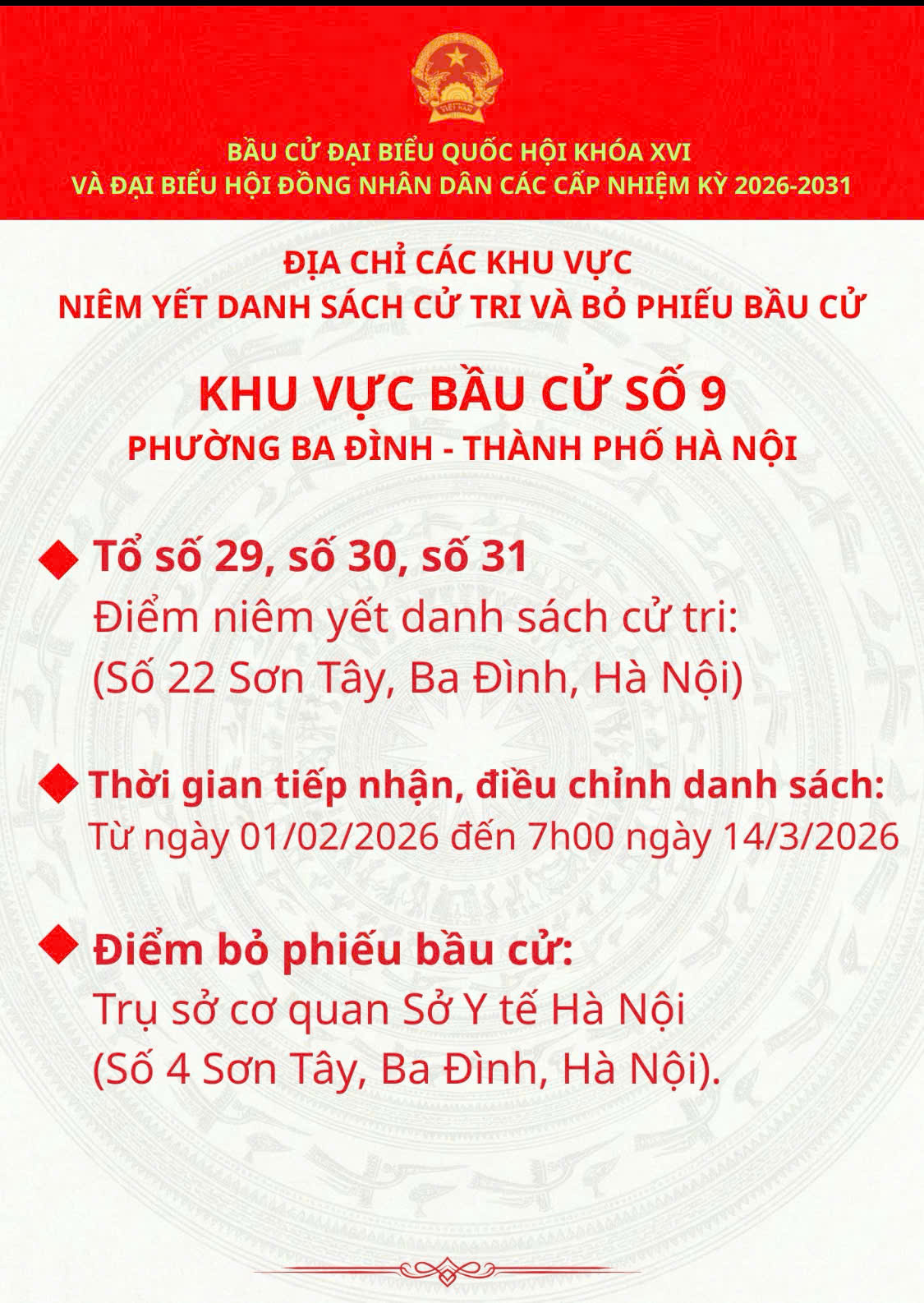 THÔNG BÁO CÁC KHU VỰC BỎ PHIẾU VÀ NIÊM YẾT DANH SÁCH CỬ TRI- Ảnh 10.