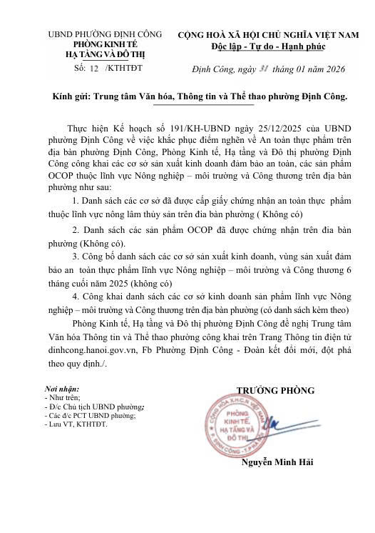UBND phường Định Công thông báo- Ảnh 1.