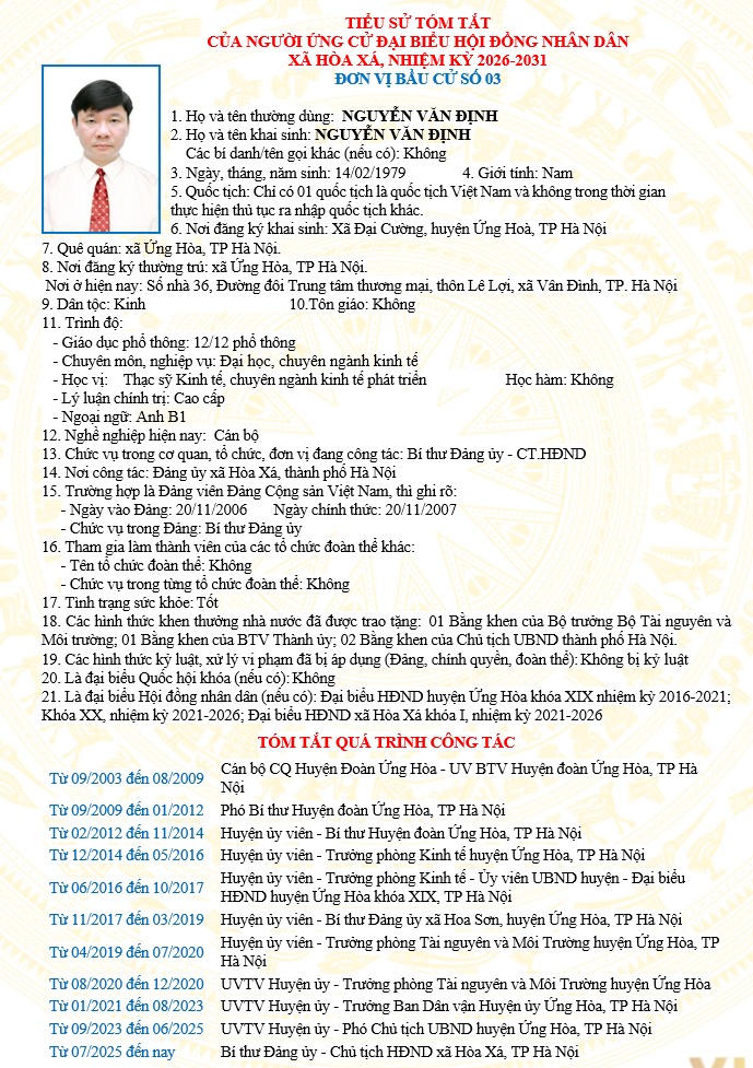ĐƠN VỊ BẦU CỬ SỐ 03 XÃ HÒA XÁ 
DANH SÁCH CHÍNH THỨC NHỮNG NGƯỜI ỨNG CỬ ĐẠI BIỂU HỘI ĐỒNG NHÂN DÂN XÃ HÒA XÁ KHOÁ II, NHIỆM KỲ 2026-2031- Ảnh 2.