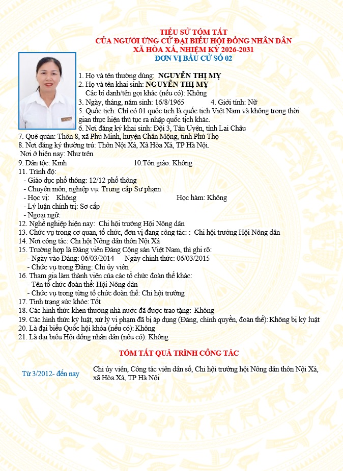 ĐƠN VỊ BẦU CỬ SỐ 02 XÃ HÒA XÁ 
DANH SÁCH CHÍNH THỨC NHỮNG NGƯỜI ỨNG CỬ ĐẠI BIỂU HỘI ĐỒNG NHÂN DÂN XÃ HÒA XÁ KHOÁ II, NHIỆM KỲ 2026-2031- Ảnh 7.