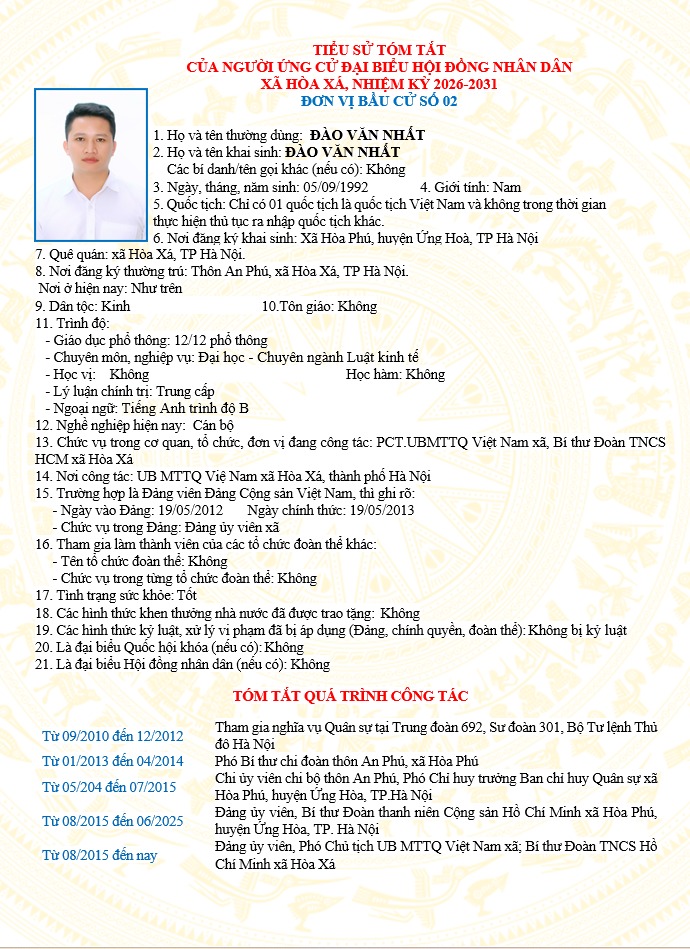 ĐƠN VỊ BẦU CỬ SỐ 02 XÃ HÒA XÁ 
DANH SÁCH CHÍNH THỨC NHỮNG NGƯỜI ỨNG CỬ ĐẠI BIỂU HỘI ĐỒNG NHÂN DÂN XÃ HÒA XÁ KHOÁ II, NHIỆM KỲ 2026-2031- Ảnh 8.