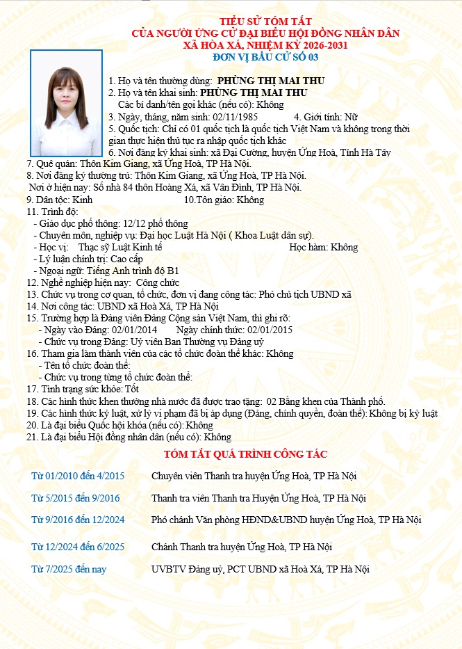 ĐƠN VỊ BẦU CỬ SỐ 03 XÃ HÒA XÁ 
DANH SÁCH CHÍNH THỨC NHỮNG NGƯỜI ỨNG CỬ ĐẠI BIỂU HỘI ĐỒNG NHÂN DÂN XÃ HÒA XÁ KHOÁ II, NHIỆM KỲ 2026-2031- Ảnh 8.