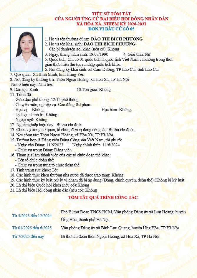 ĐƠN VỊ BẦU CỬ SỐ 05 XÃ HÒA XÁ 
DANH SÁCH CHÍNH THỨC NHỮNG NGƯỜI ỨNG CỬ ĐẠI BIỂU HỘI ĐỒNG NHÂN DÂN XÃ HÒA XÁ KHOÁ II, NHIỆM KỲ 2026-2031- Ảnh 8.