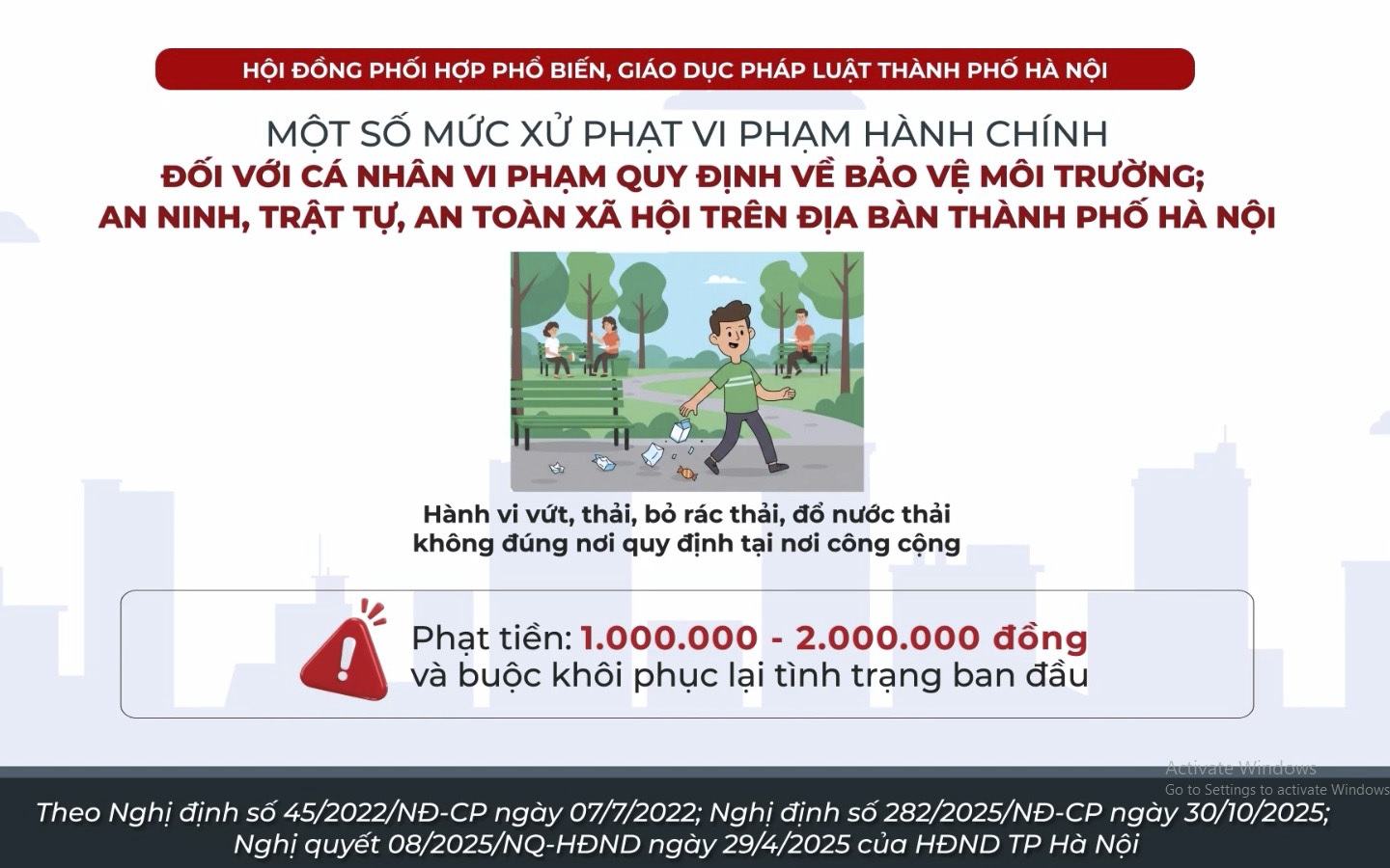 Một số mức xử phạt vi phạm hành chính đối với cá nhân vi phạm quy định về bảo vệ môi trường an ninh, trật tự, an toàn xã hội trên địa bàn thành phố Hà Nội