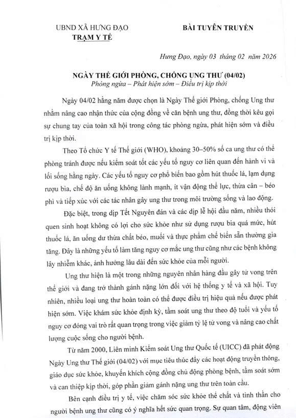 NGÀY THẾ GIỚI PHÒNG, CHÓNG UNG THƯ (04/02)- Ảnh 1.