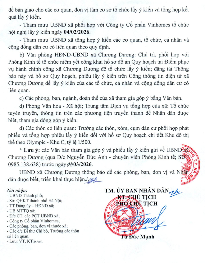 THÔNG BÁO Về việc niêm yết công khai, lấy ý kiến cơ quan quản lý nhà nước, tổ chức, chuyên gia và cộng đồng dân cư có liên quan đối với Quy hoạch chi tiết tỷ lệ 1/500 Khu đô thị thể thao Olympic – Khu C- Ảnh 2.