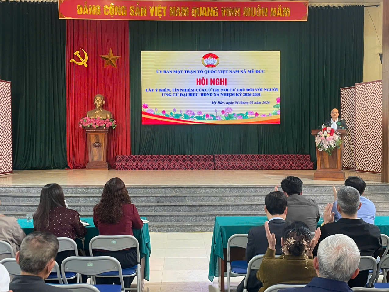 UBMTTQ xã Mỹ Đức tổ chức Hội nghị lấy ý kiến cử tri nơi cư trú đối với người ứng cử đại biểu HĐND xã- Ảnh 1.