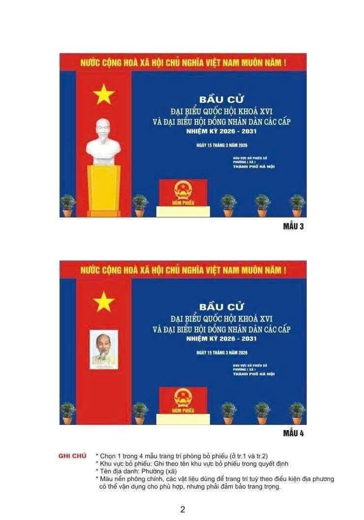 HƯỚNG DẪN TRANG TRÍ ĐỊA ĐIỂM BỎ PHIẾU BẦU CỬ ĐẠI BIỂU QUỐC HỘI KHÓA XVI VÀ ĐẠI BIỂU HĐND CÁC CẤP NHIỆM KỲ 2026 - 2031 - Ảnh 4.