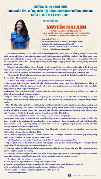 Chương trình hành động và tiểu sử tóm tắt của đồng chí Nguyễn Mai Anh ứng cử Đại biểu Hội đồng nhân dân phường Đống Đa khóa II nhiệm kỳ 2026 - 2031- Ảnh 1.