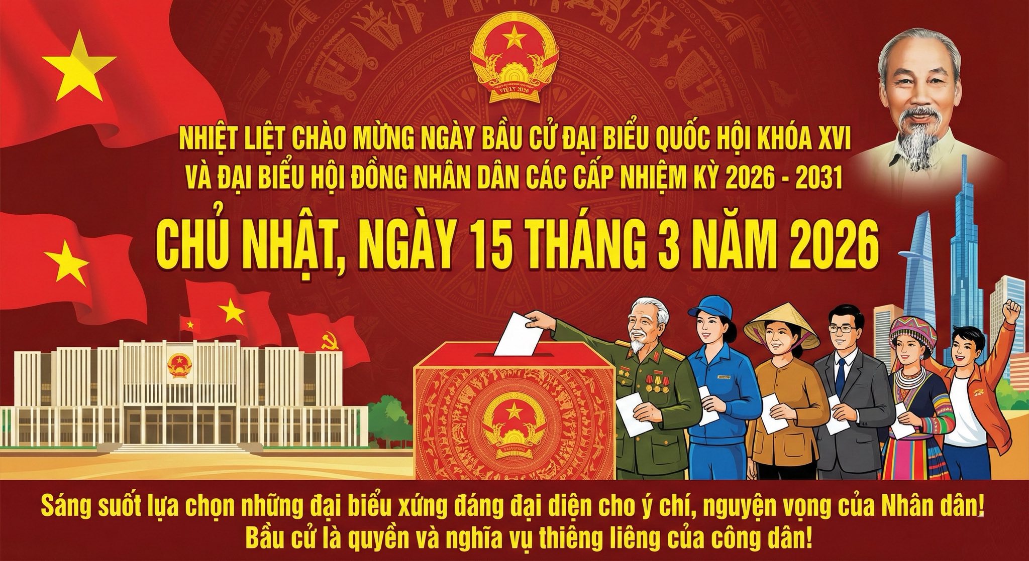 Nhiệt liệt chào mừng Ngày bầu cử đại biểu Quốc hội khóa XVI và đại biểu HĐND các cấp nhiệm kỳ 2026–2031- Ảnh 1.