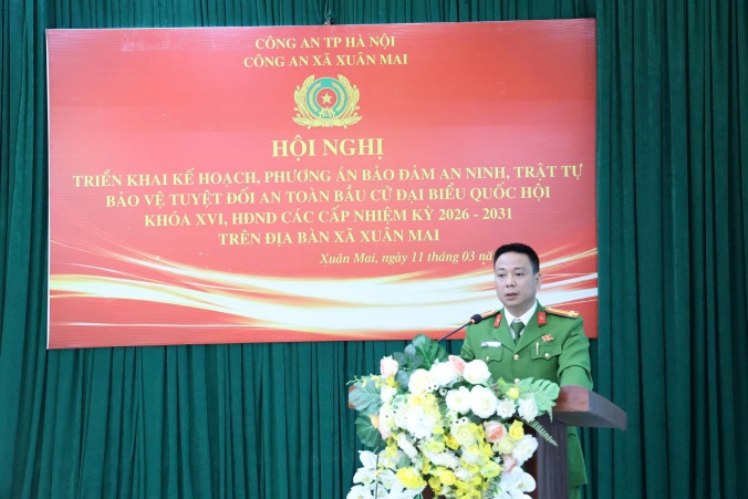 Công an xã Xuân Mai triển khai công tác đảm bảo ANTT phục vụ bầu cử.- Ảnh 1.