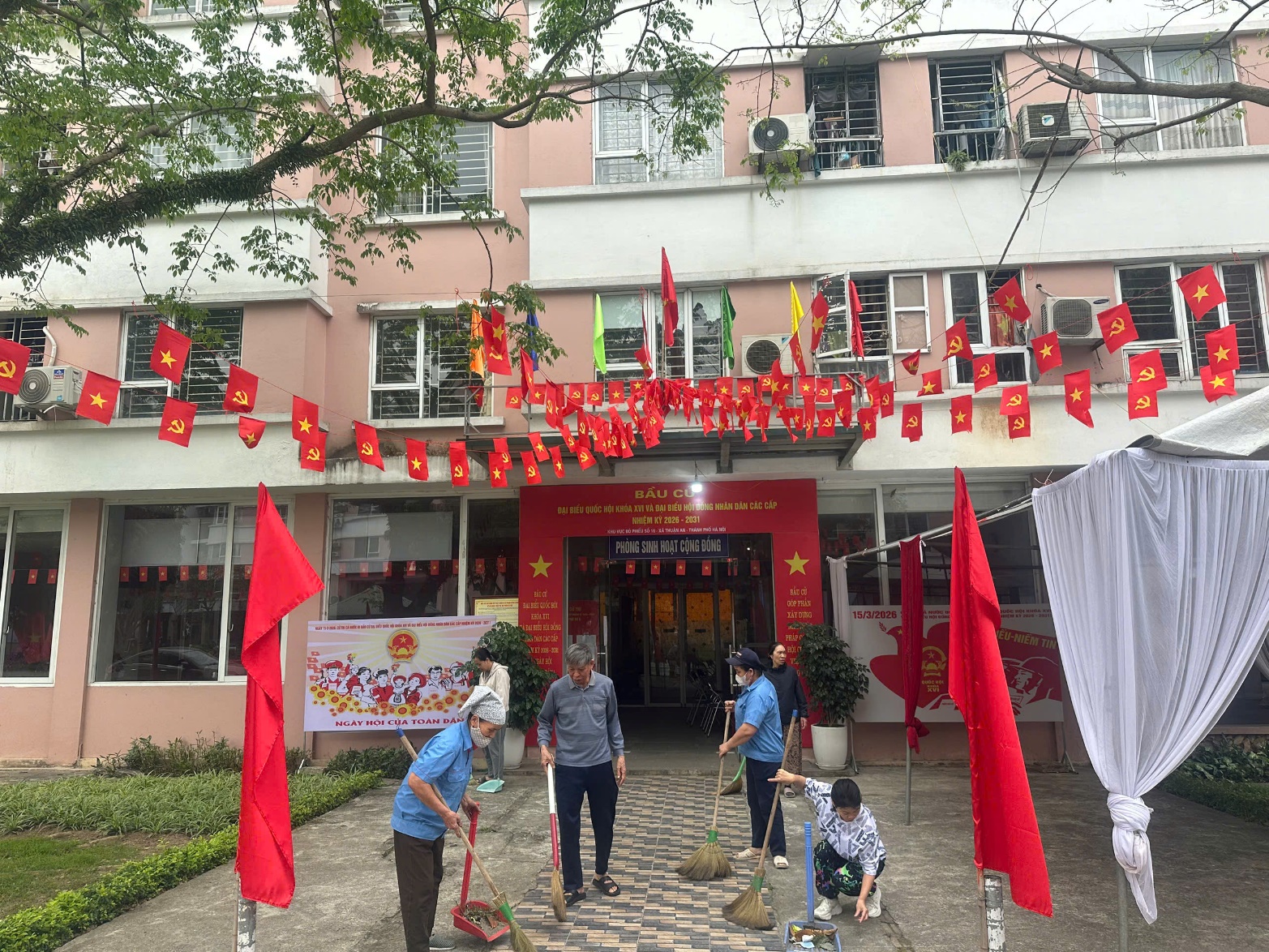 A group of people outside a building  AI-generated content may be incorrect.