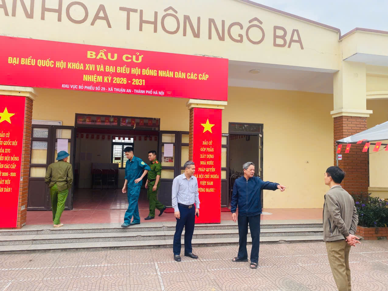 A group of people outside of a building  AI-generated content may be incorrect.