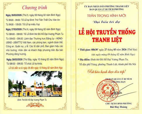 THÔNG BÁO TỔ CHỨC LỄ HỘI TRUYỀN THỐNG THANH LIỆT - XUÂN BÍNH NGỌ 2026- Ảnh 2.