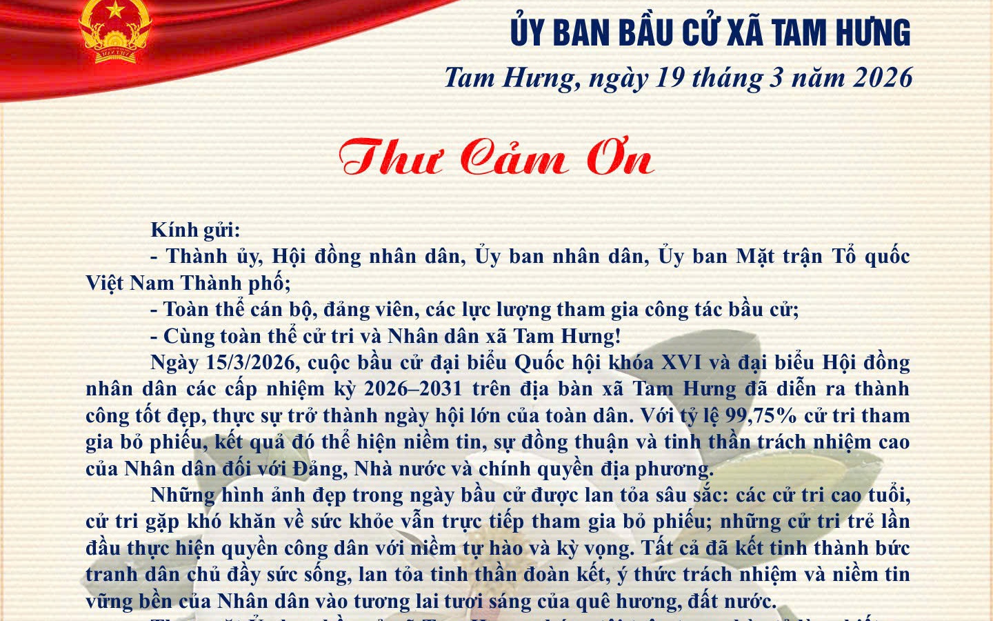 THƯ CẢM ƠN 