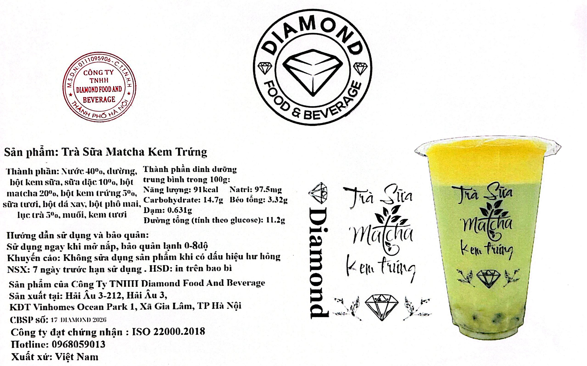 Bản tự công bố sản phẩm Trà sữa Matcha kem trứng