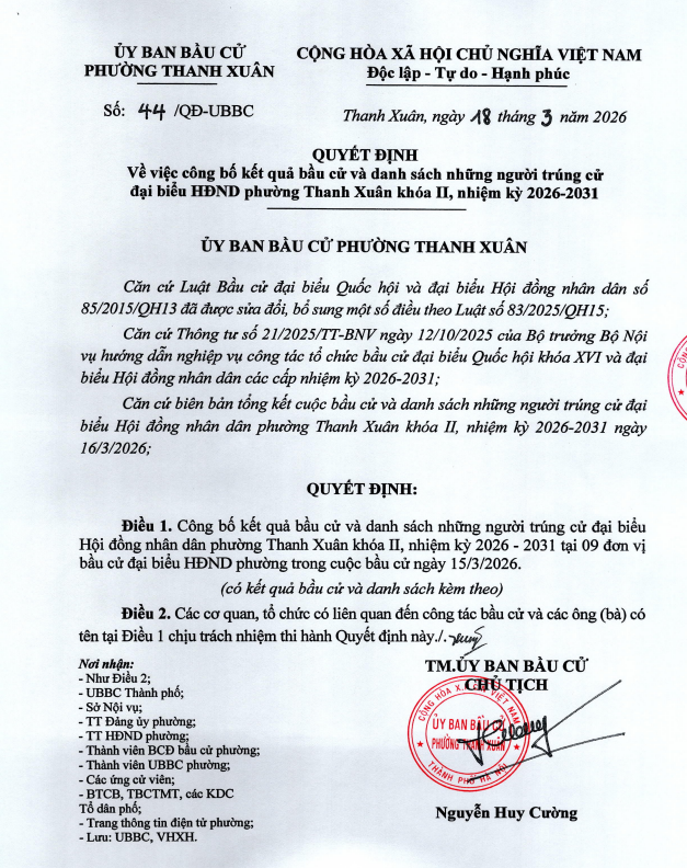 Danh sách những người trúng cử Đại biểu HĐND phường Thanh Xuân nhiệm kỳ 2026-2031- Ảnh 1.