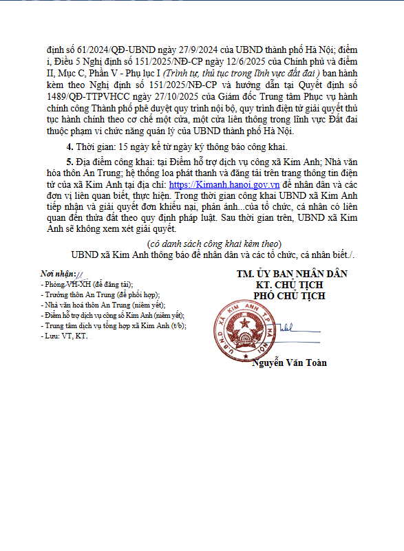 Thông báo niêm yết công khai hồ sơ đăng ký đất đai, cấp Giấy chứng nhận quyền sử dụng đất lần đầu của ông Đoàn Hữu Khiêu và bà Ngô Thị Mùi tại thôn Xuân Long, xã Kim Anh, thành phố Hà Nội- Ảnh 2.