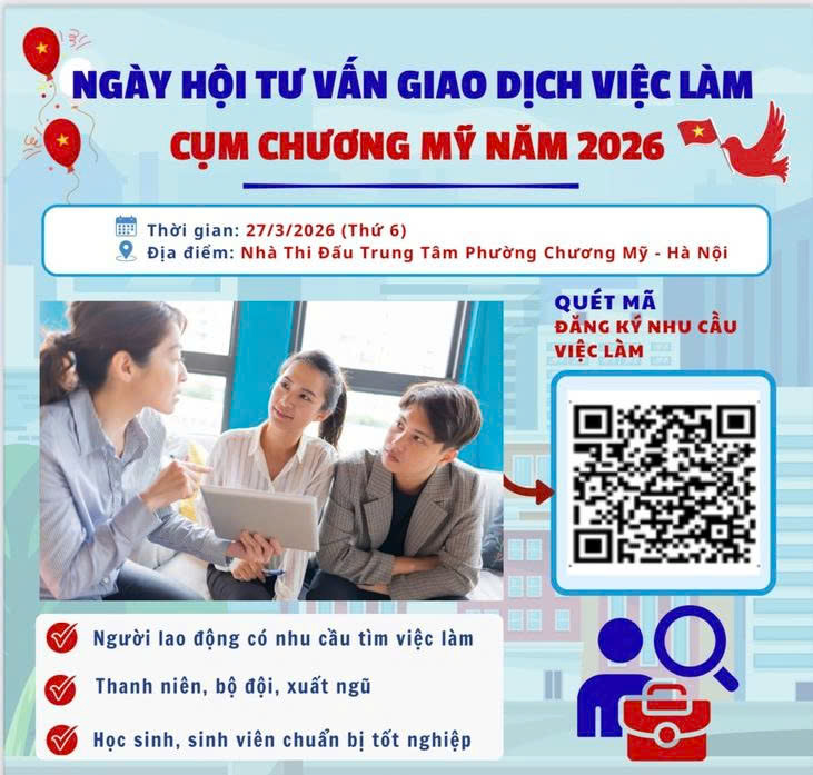 Ngày 27/3/2026 - Ngày hội tư vấn và giao dịch việc làm cụm Chương Mỹ năm 2026

- Ảnh 1.