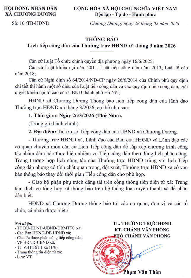 THÔNG BÁO: Lịch tiếp công dân của Thường trực HĐND xã tháng 03 năm 2026- Ảnh 1.