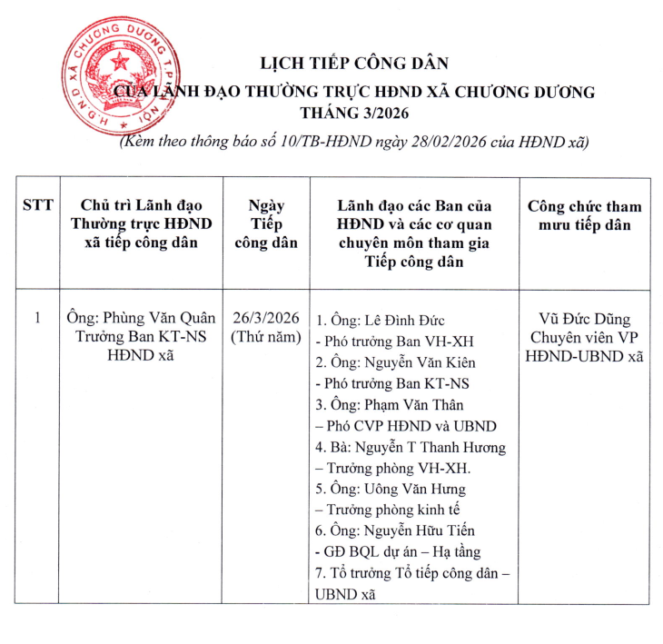 THÔNG BÁO: Lịch tiếp công dân của Thường trực HĐND xã tháng 03 năm 2026- Ảnh 2.