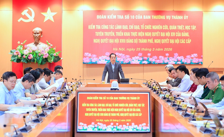 Đoàn kiểm tra số 10 của Ban Thường vụ Thành ủy làm việc với lãnh đạo phường Sơn Tây và Tùng Thiện- Ảnh 1.