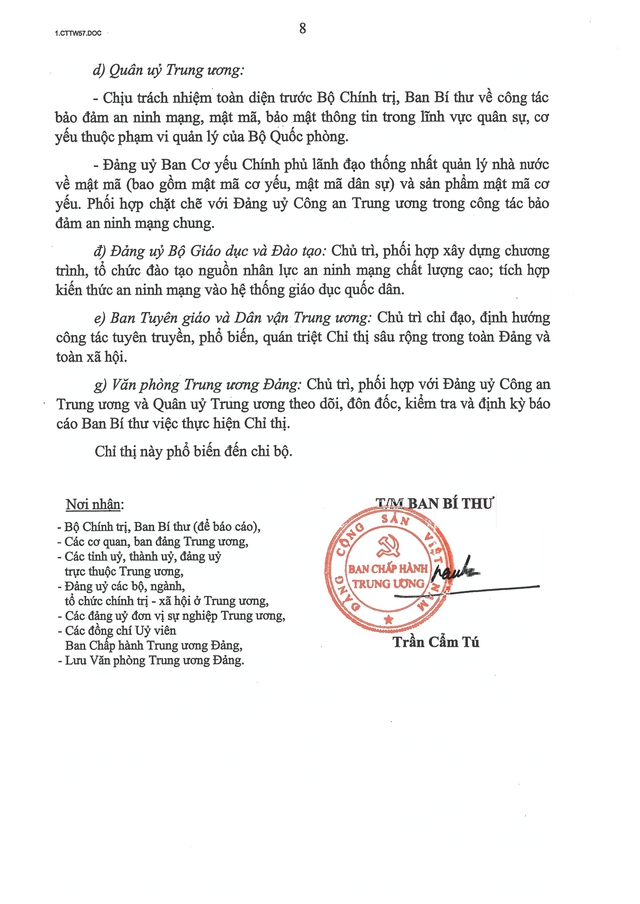 Chỉ thị 57-CT/TW của Ban Bí thư về tăng cường bảo đảm an ninh mạng, bảo mật thông tin, an ninh dữ liệu trong hệ thống chính trị- Ảnh 8.