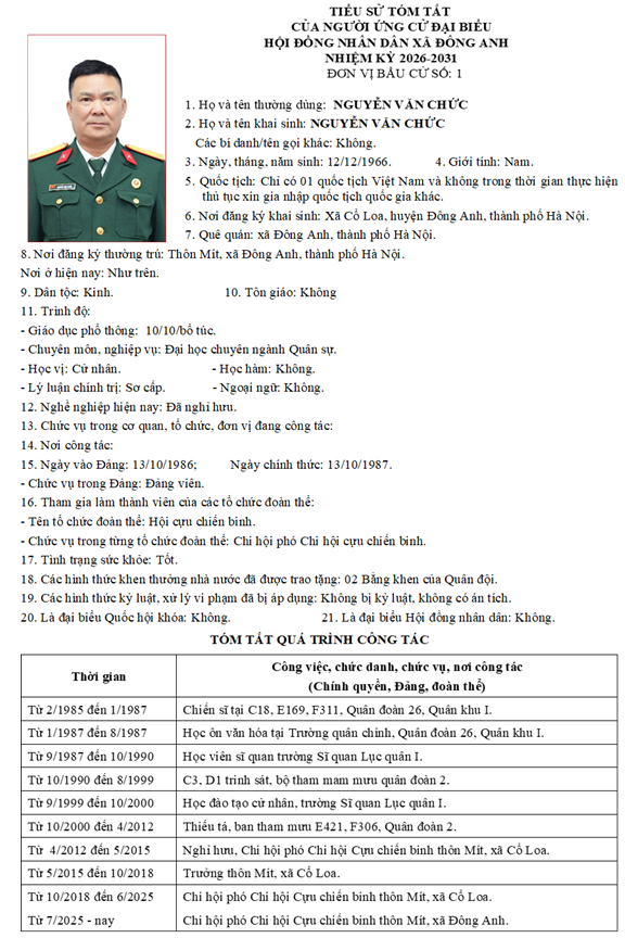 TIỂU SỬ NHỮNG NGƯỜI ỨNG CỬ HỘI ĐỒNG NHÂN DÂN XÃ ĐÔNG ANH KHÓA II, NHIỆM KỲ 2026-2031 TẠI ĐƠN VỊ BẦU CỬ SỐ 1- Ảnh 2.