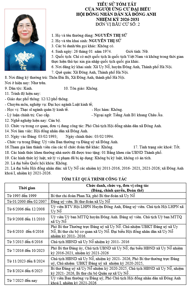 TIỂU SỬ NHỮNG NGƯỜI ỨNG CỬ HỘI ĐỒNG NHÂN DÂN XÃ ĐÔNG ANH KHÓA II, NHIỆM KỲ 2026-2031 TẠI ĐƠN VỊ BẦU CỬ SỐ 2- Ảnh 5.