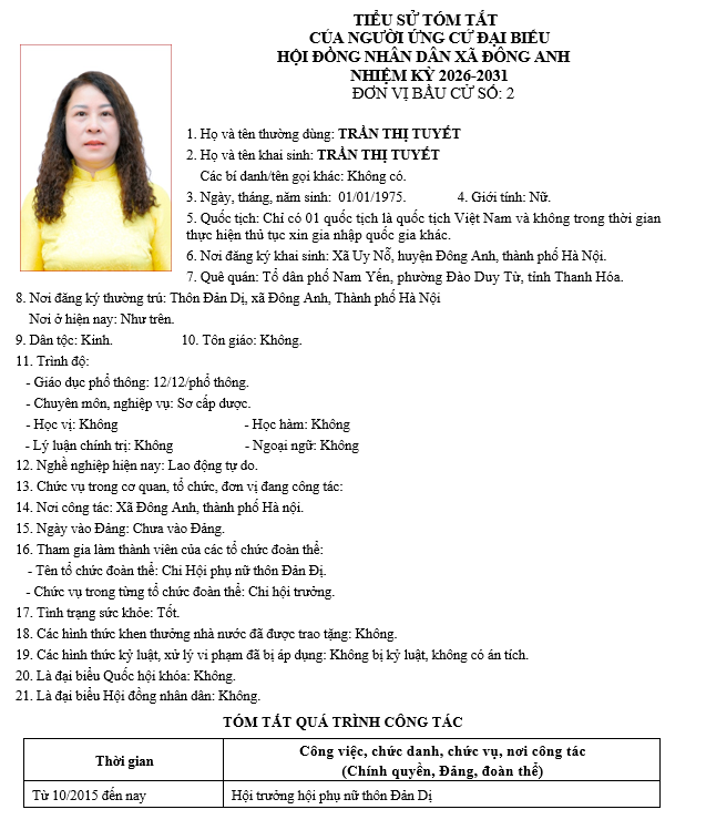 TIỂU SỬ NHỮNG NGƯỜI ỨNG CỬ HỘI ĐỒNG NHÂN DÂN XÃ ĐÔNG ANH KHÓA II, NHIỆM KỲ 2026-2031 TẠI ĐƠN VỊ BẦU CỬ SỐ 2- Ảnh 8.