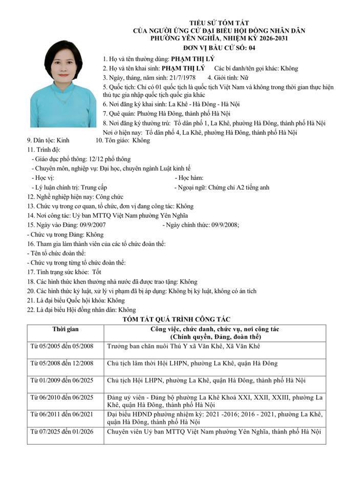 Tóm tắt tiểu sử của người ứng cử Đại biểu HĐND phường Yên Nghĩa, nhiệm kỳ 2026 - 2031. Đơn vị bầu cử số 04- Ảnh 4.