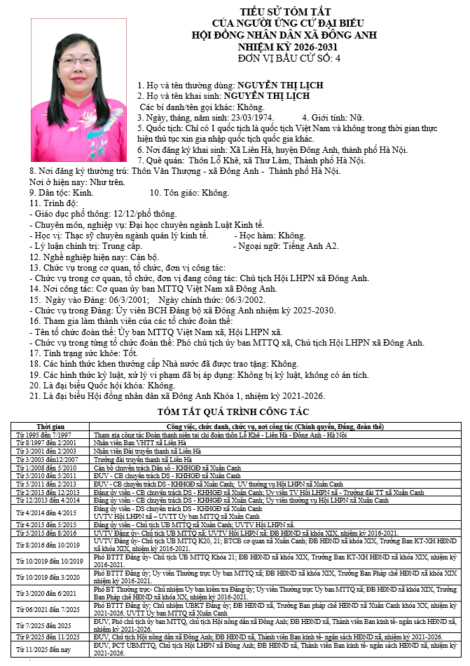 TIỂU SỬ NHỮNG NGƯỜI ỨNG CỬ HỘI ĐỒNG NHÂN DÂN XÃ ĐÔNG ANH KHÓA II, NHIỆM KỲ 2026-2031 TẠI ĐƠN VỊ BẦU CỬ SỐ 4- Ảnh 5.