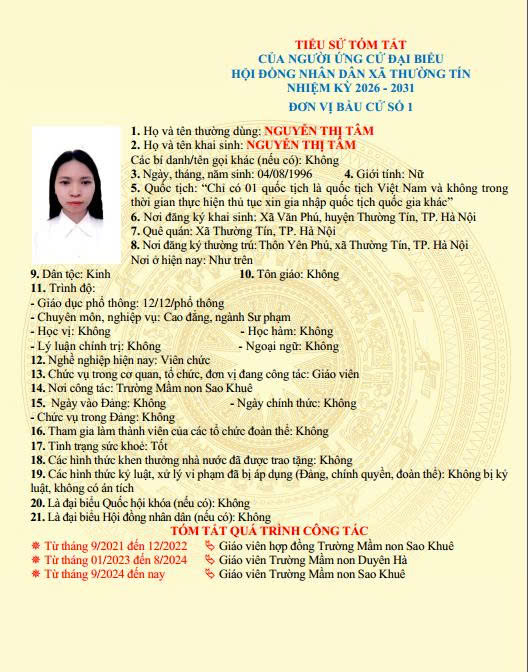 Danh sách và tiểu sử tóm tắt những người ứng cử đại biểu HĐND xã Thường Tín khoá II, nhiệm kỳ 2026 -2031 tại đơn vị bầu cử số 01- Ảnh 7.