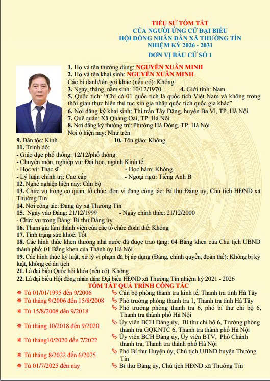 Danh sách và tiểu sử tóm tắt những người ứng cử đại biểu HĐND xã Thường Tín khoá II, nhiệm kỳ 2026 -2031 tại đơn vị bầu cử số 01- Ảnh 6.