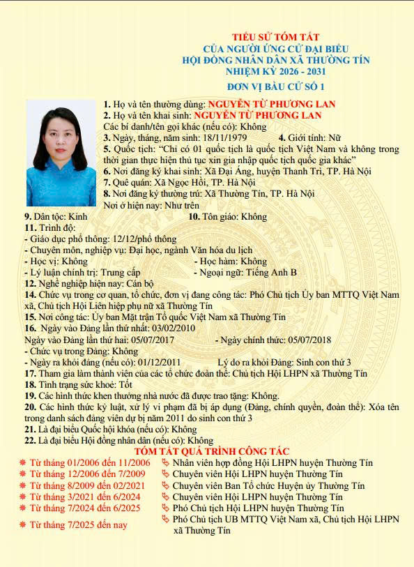 Danh sách và tiểu sử tóm tắt những người ứng cử đại biểu HĐND xã Thường Tín khoá II, nhiệm kỳ 2026 -2031 tại đơn vị bầu cử số 01- Ảnh 5.