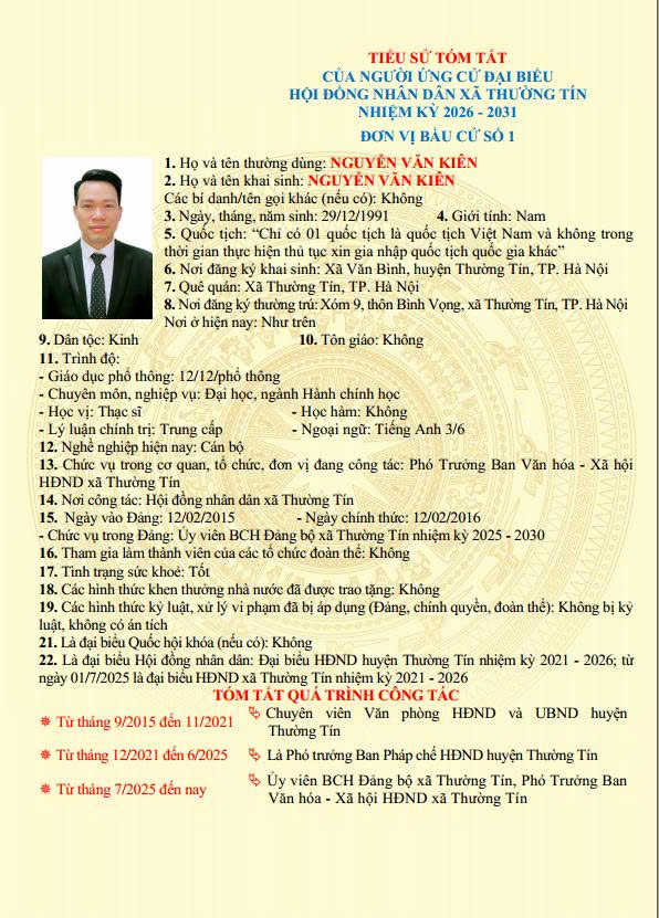 Danh sách và tiểu sử tóm tắt những người ứng cử đại biểu HĐND xã Thường Tín khoá II, nhiệm kỳ 2026 -2031 tại đơn vị bầu cử số 01- Ảnh 4.