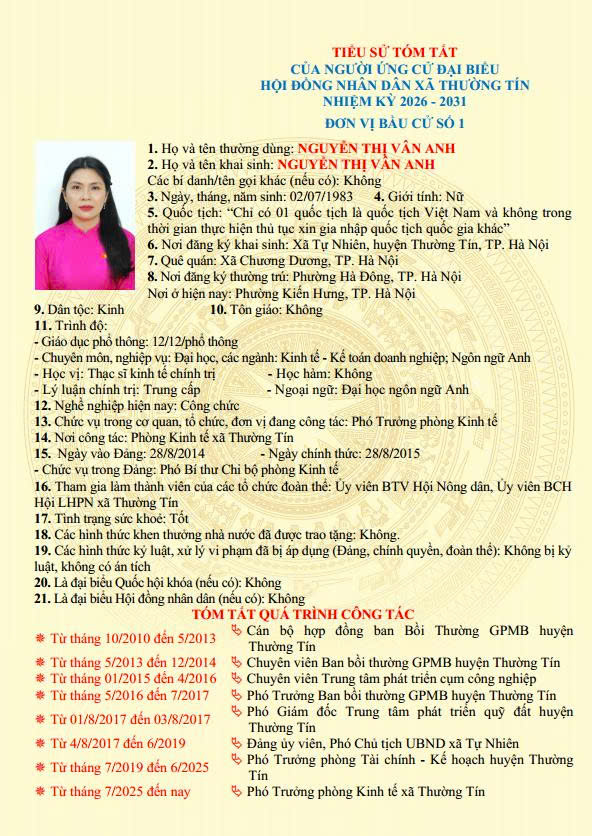 Danh sách và tiểu sử tóm tắt những người ứng cử đại biểu HĐND xã Thường Tín khoá II, nhiệm kỳ 2026 -2031 tại đơn vị bầu cử số 01- Ảnh 3.