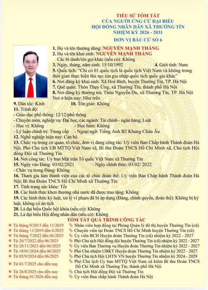 Danh sách và tiểu sử tóm tắt những người ứng cử đại biểu HĐND xã Thường Tín khoá II, nhiệm kỳ 2026 -2031 tại đơn vị bầu cử số 06- Ảnh 5.