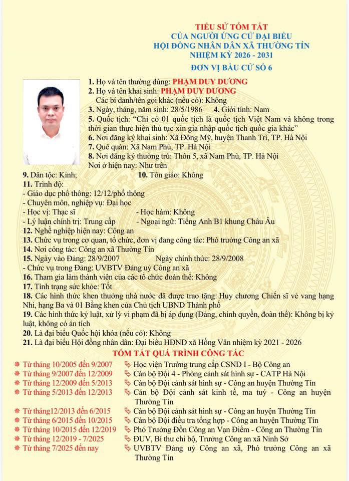 Danh sách và tiểu sử tóm tắt những người ứng cử đại biểu HĐND xã Thường Tín khoá II, nhiệm kỳ 2026 -2031 tại đơn vị bầu cử số 06- Ảnh 2.
