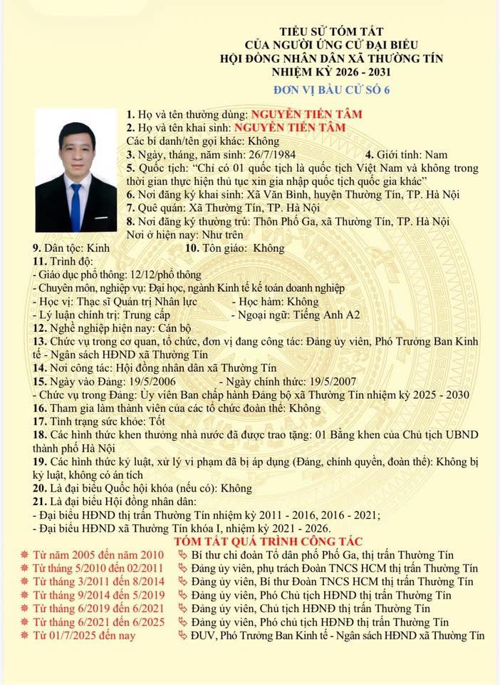 Danh sách và tiểu sử tóm tắt những người ứng cử đại biểu HĐND xã Thường Tín khoá II, nhiệm kỳ 2026 -2031 tại đơn vị bầu cử số 06- Ảnh 4.