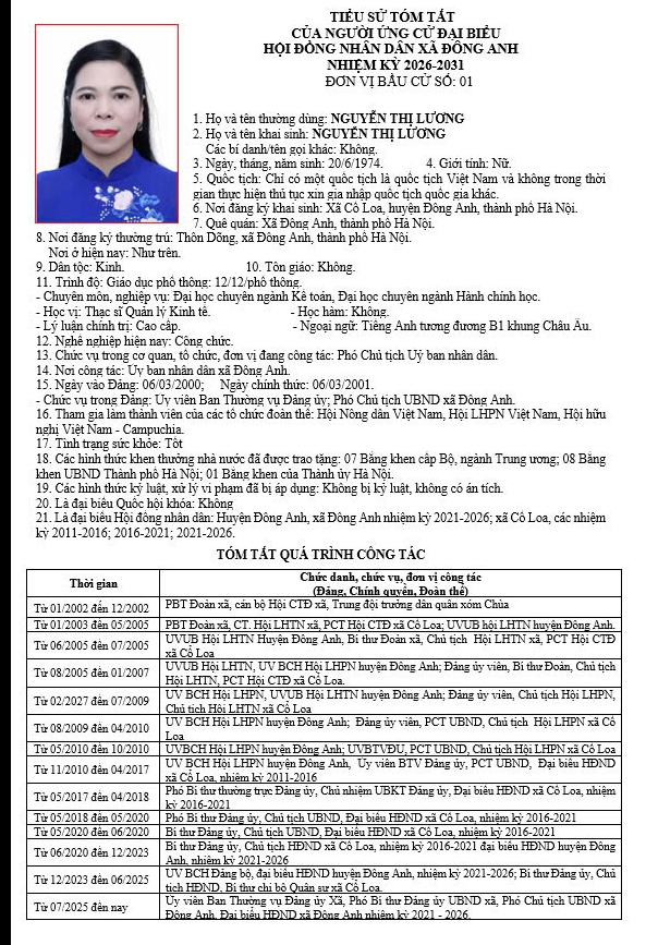 TIỂU SỬ NHỮNG NGƯỜI ỨNG CỬ HỘI ĐỒNG NHÂN DÂN XÃ ĐÔNG ANH KHÓA II, NHIỆM KỲ 2026-2031 TẠI ĐƠN VỊ BẦU CỬ SỐ 1- Ảnh 5.