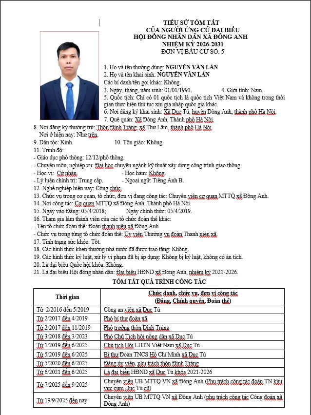 TIỂU SỬ NHỮNG NGƯỜI ỨNG CỬ HỘI ĐỒNG NHÂN DÂN XÃ ĐÔNG ANH KHÓA II, NHIỆM KỲ 2026-2031 TẠI ĐƠN VỊ BẦU CỬ SỐ 5- Ảnh 6.