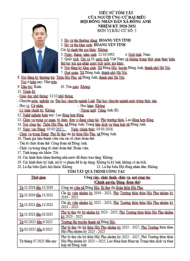 TIỂU SỬ NHỮNG NGƯỜI ỨNG CỬ HỘI ĐỒNG NHÂN DÂN XÃ ĐÔNG ANH KHÓA II, NHIỆM KỲ 2026-2031 TẠI ĐƠN VỊ BẦU CỬ SỐ 5- Ảnh 8.