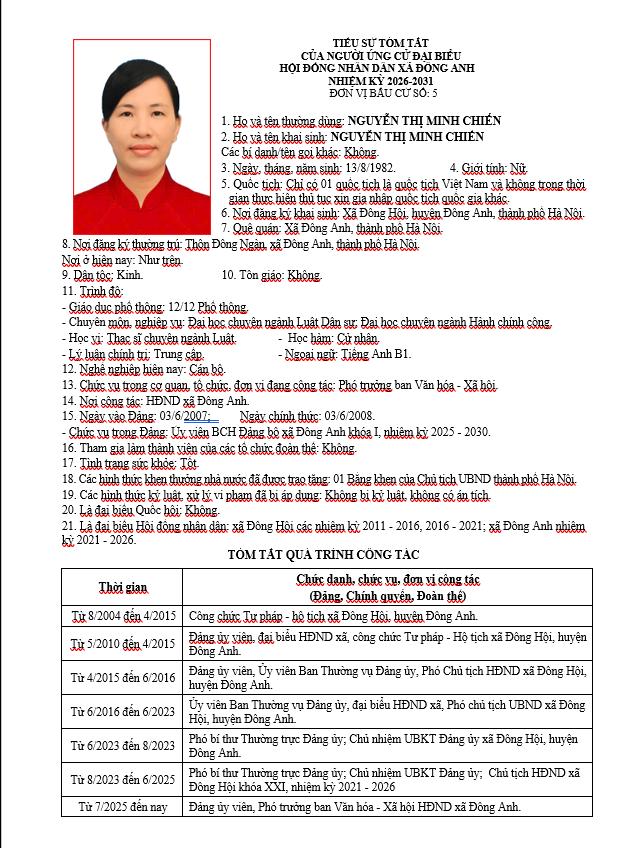 TIỂU SỬ NHỮNG NGƯỜI ỨNG CỬ HỘI ĐỒNG NHÂN DÂN XÃ ĐÔNG ANH KHÓA II, NHIỆM KỲ 2026-2031 TẠI ĐƠN VỊ BẦU CỬ SỐ 5- Ảnh 3.
