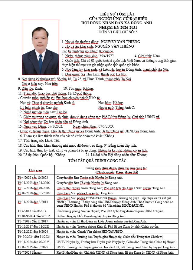 TIỂU SỬ NHỮNG NGƯỜI ỨNG CỬ HỘI ĐỒNG NHÂN DÂN XÃ ĐÔNG ANH KHÓA II, NHIỆM KỲ 2026-2031 TẠI ĐƠN VỊ BẦU CỬ SỐ 5- Ảnh 7.