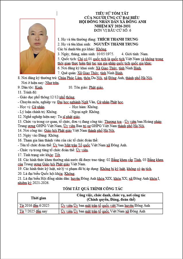 TIỂU SỬ NHỮNG NGƯỜI ỨNG CỬ HỘI ĐỒNG NHÂN DÂN XÃ ĐÔNG ANH KHÓA II, NHIỆM KỲ 2026-2031 TẠI ĐƠN VỊ BẦU CỬ SỐ 6- Ảnh 8.