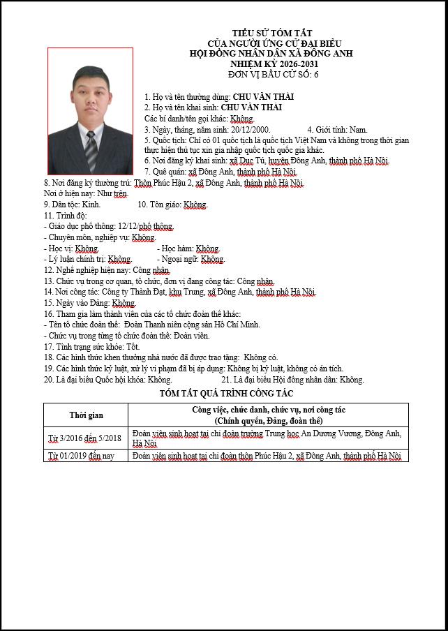 TIỂU SỬ NHỮNG NGƯỜI ỨNG CỬ HỘI ĐỒNG NHÂN DÂN XÃ ĐÔNG ANH KHÓA II, NHIỆM KỲ 2026-2031 TẠI ĐƠN VỊ BẦU CỬ SỐ 6- Ảnh 7.
