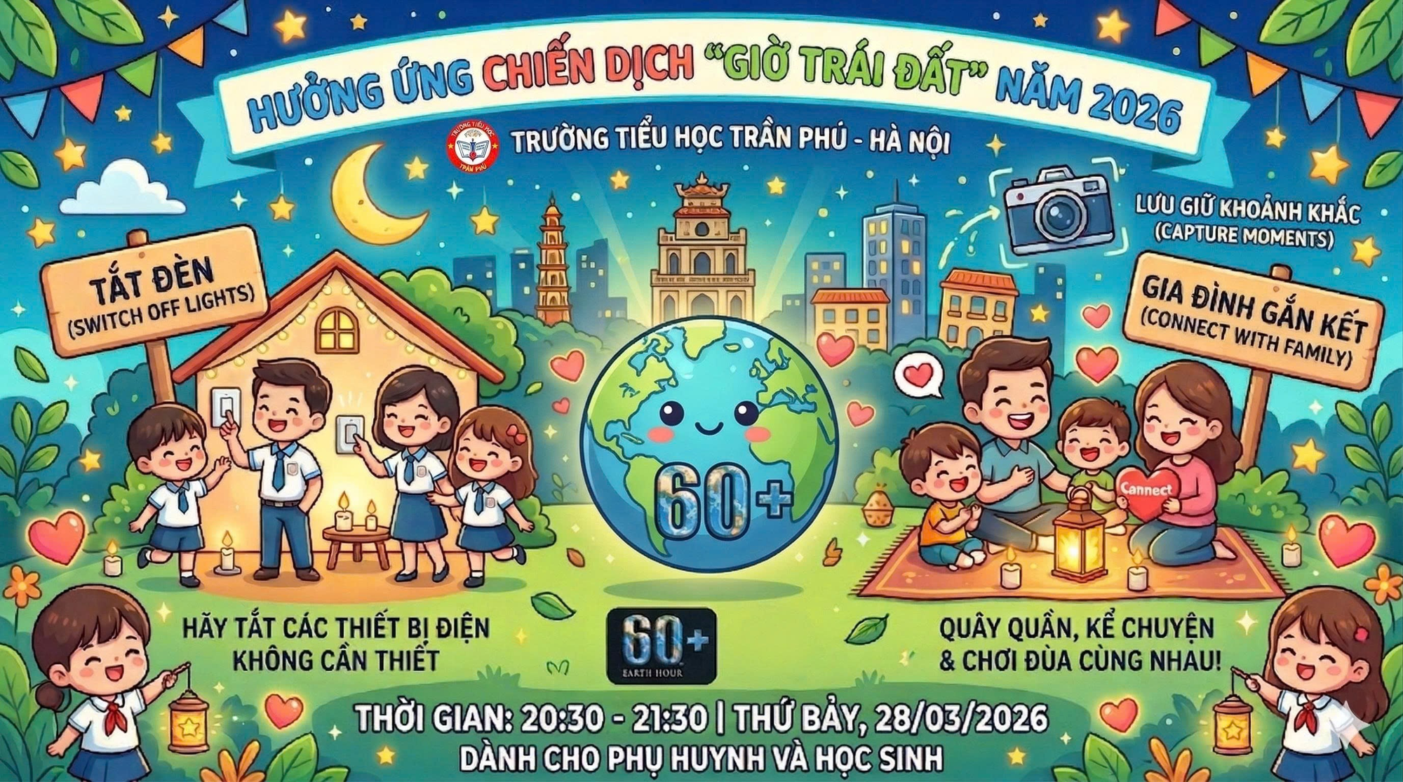 TẮT ĐÈN – BẬT YÊU THƯƠNG": ĐÊM GIỜ TRÁI ĐẤT TẠI TRƯỜNG TIỂU HỌC TRẦN PHÚ GÂY "SỐT"- Ảnh 1.